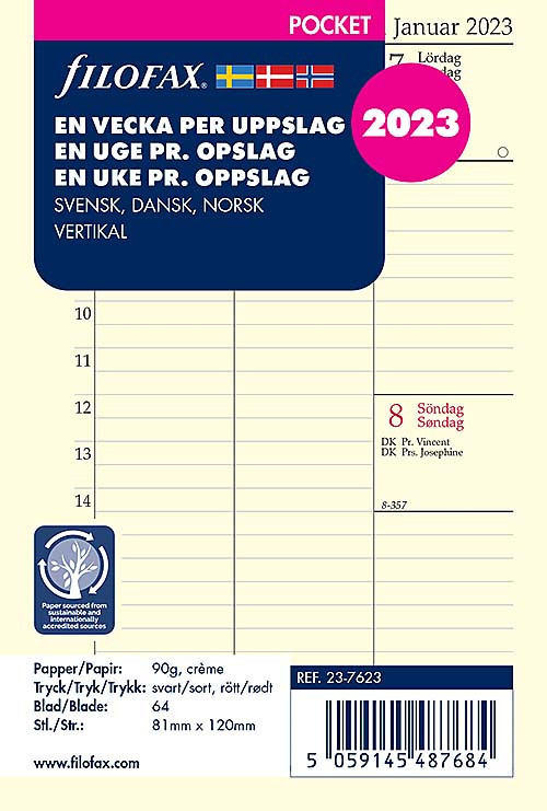 Filofax Dagbok Pocket 2023 1 vecka/uppslag, vertikal