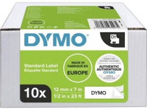Märktejp Dymo D1 svart/vit 12mmx7m 10-pack